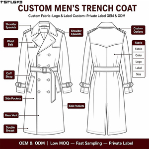 Gabardina Larga Personalizada para Hombre, Chaqueta Cortavientos con Capucha, Resistente al Agua, Conjuntos de Ropa Exterior para Hombre, Fabricantes de Ropa al por Mayor - Product Image 2