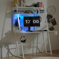 Dowinx Grand bureau de jeu avec étagères Panneau perforé et lumières LED Bureau d'ordinateur de 40 pouces avec rangement et huche pour jeu Home Office