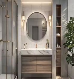 Wooden Gray <b>Bathroom</b> <b>Storage</b> Cabinet Customize Shelf <b>Bathroom</b> Vanities Set <b>With</b> Drawers and <b>Mirror</b> - Product Image 6