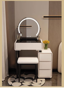 Table de maquillage en <span class=keywords><strong>bois</strong></span> crème avec miroir LED, idéale pour les petits appartements et les chambres principales - Product Image 2