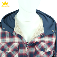Chemise-veste en flanelle à carreaux pour homme, à capuche, doublée de polaire, boutonnée, décontractée, pour l'hiver, avec broderie de logo