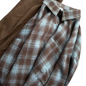 Camisa de Manga Larga Informal y Holgada para <span class=keywords><strong>Mujer</strong></span>, Estilo Americano Retro, de Algodón Cepillado, con <span class=keywords><strong>Cuello</strong></span> a Cuadros Azul Marrón, Nueva Colección Otoño Invierno, con Bolsillo - Product Image 5