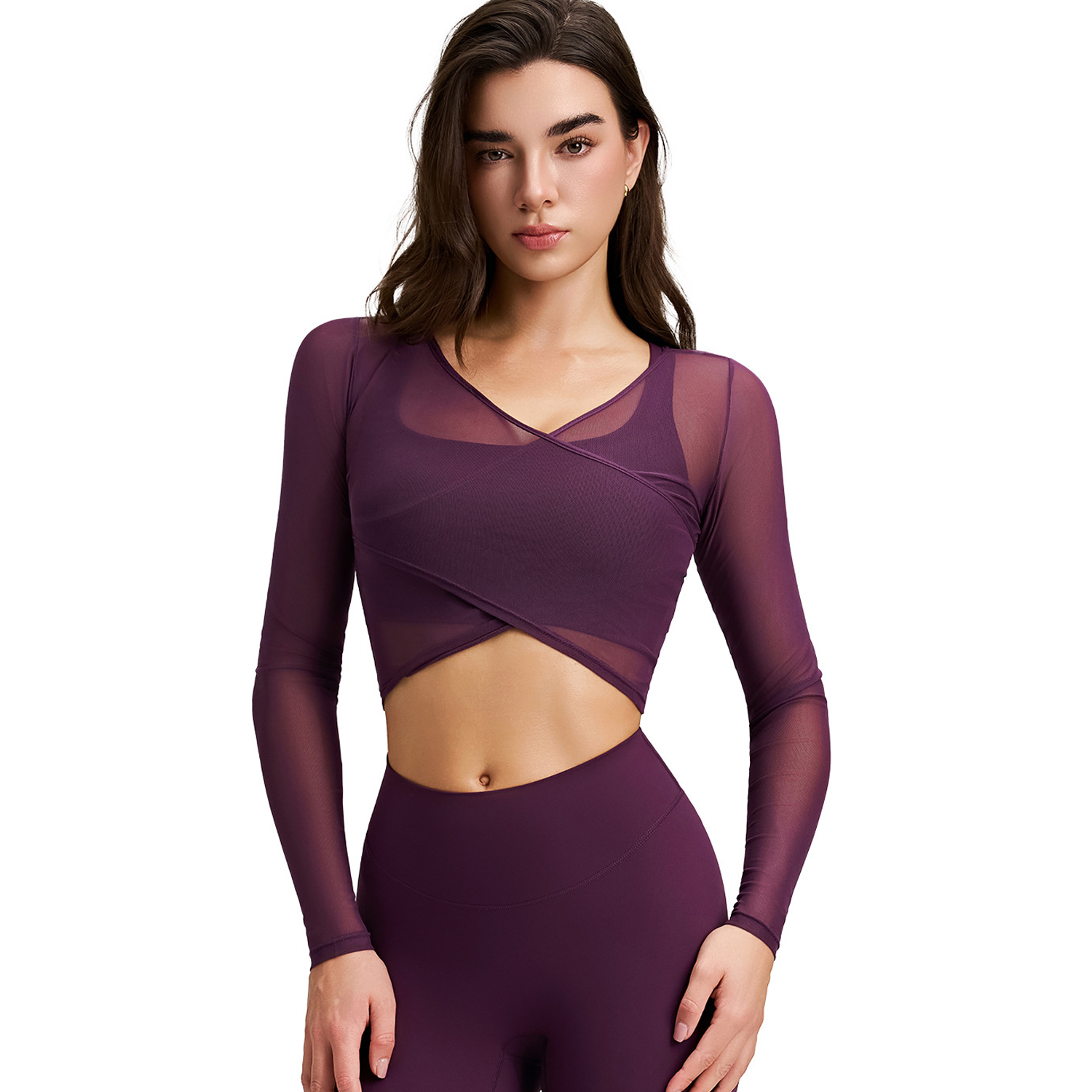Women's Spandex Mesh Long Sleeve Skinny Fit Workout Top-Yoga Running Fitness Four-Way Stretch Breathable Custom Logo Sportswear
