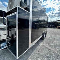 Remorque alimentaire mobile à double essieu en acier inoxydable noir de haute qualité - Camion de restauration rapide commercial pour hot-dogs avec fenêtres de service, résistant à la rouille