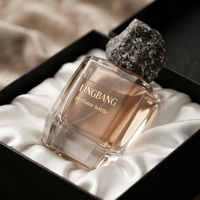 Flacon de parfum en verre carré de 50 ml, design luxueux et personnalisé, avec bouchon en pierre et boîte d'emballage personnalisée