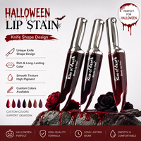Teinture à lèvres en forme de couteau d'Halloween, couleur personnalisée, longue tenue, imperméable, gloss à lèvres effet sang, maquillage cosmétique OEM ODM
