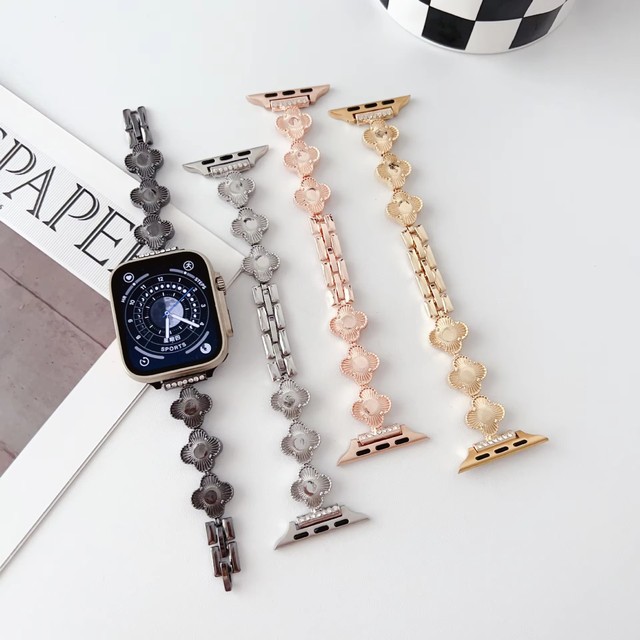 Clover Chain Link Stainless Steel Bracelet Metal Watch Strap for Apple Watch Band IWatch Series