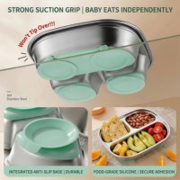 Vaisselle pour enfants en acier inoxydable 304 de qualité alimentaire sans BPA, résistante au lave-vaisselle, assiette antidérapante pour bébé avec ventouse