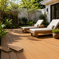Tarima de WPC Impermeable Ynori, Diseño de Madera Hueca con Acabado en Teca, 25mm 160mm, Canal Redondo para Jardín, Resistente al Fuego, Directo de Fábrica