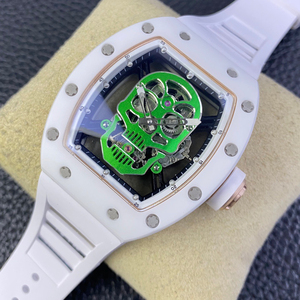 Montre mécanique automatique pour homme en céramique avec cadran vert et bracelet en caoutchouc blanc - Product Image 3