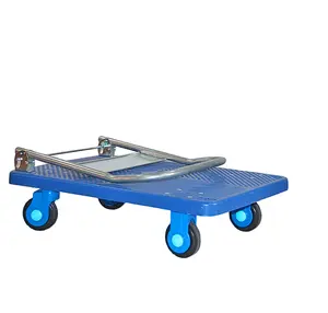 Industrial Blue 480*720mm Foldable Platform 150kg Heavy Duty 4 Wheels Small Plastic Utility Cart