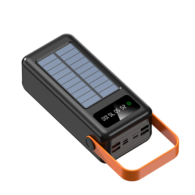 High Capacity Solar Power Bank 50000mah Built in 4 Cables Solar Charger Four USB Port With Flashlight for Outdoor Camping