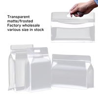 Pochette d'emballage à fermeture éclair transparente à fond plat et à huit côtés, sac de rangement de qualité alimentaire avec poignée