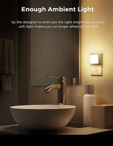 Modern Mini Warm White LED Night Light <b>Plug</b>-in Wall Square Auto Dusk to Dawn Sensor Kids Baby Bed Lamp for Bedroom <b>Bathroom</b> - Product Image 5