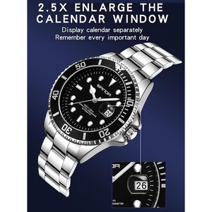 Reloj Automático para Hombre, Acero Inoxidable, Cristal, Analógico, Esfera Negra, Luminoso, Calendario, Resistente al Agua 30 bar, Reloj de Buceo - Product Image 3