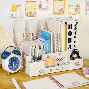 Plastic <b>File</b> Rack Multi-Layer Four-Column Frame Office Supplies Book Stand Simple Desk Filing Cabinet Desktop <b>Storage</b> <b>Box</b> - Product Image 4