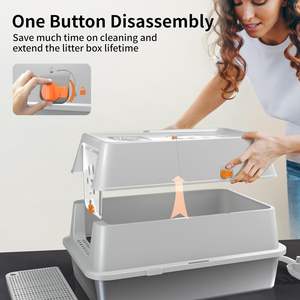 Caja de Arena para Gatos de Gran Capacidad, Ecológica, Cubierta de Acero Inoxidable, con Cierre Abatible de 180°, Bandeja de Borde Alto con Escalones y Pala - Product Image 6