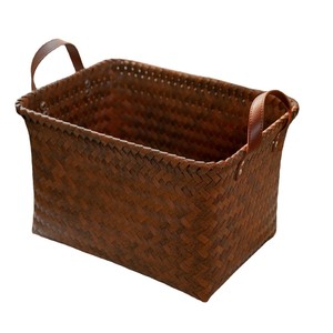 Handcrafted <b>Plant</b> Fiber Storage <b>Basket</b> Rectangle Multifunctional Clothing Organizer <b>For</b> Living Room Neatening With Pu Handles - Product Image 5