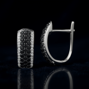 Orecchini E2908 con Diamanti Neri in Oro Bianco, Taglio Brillante Rotondo, Diamanti Naturali Fantasia, Classici da Donna per Uso Quotidiano - Product Image 2