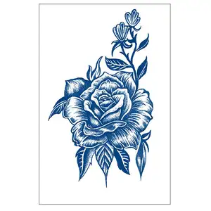 RTS单玫瑰花设计花式奢华易应用时尚无毒简单多汁纹身贴花用于身体装饰