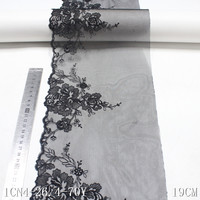 Nouvelle dentelle en tulle rouge et noir, broderie douce, non extensible, 19 cm de large, motif floral fantaisie, lot en stock pour robe