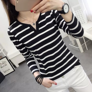 Chemise en coton à manches longues de style décontracté pour femmes Respirante et douce pour la peau Confortable Taille unique convient à tous Rayures <span class=keywords><strong>T</strong></span>-<span class=keywords><strong>shirt</strong></span> - Product Image 6