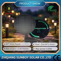Panneau solaire PERC rond personnalisé de petite taille, diamètre 90 mm, 5 V, 0,80 W, efficacité 20 %, SUNBOY SOLAR SD-90 pour éclairage LED solaire