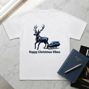 T-shirt OEM da Uomo con Stampa Cartoon '<span class=keywords><strong>Happy</strong></span> Christmas Vibes', Collo Tondo, 100% Cotone, Manica Corta Casual, Multi-Stagione - Product Image 2