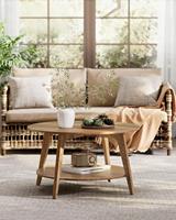 Table basse ronde en bois moderne et traditionnelle avec rangement multifonctionnel, meubles pour l'intérieur et l'extérieur