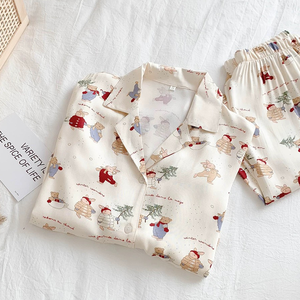 Manufacturer Custom <strong>Ladies</strong> Cotton <strong>Pyjamas</strong> for Women Set Soft Loungewear 2 Piece Women's Cartoon <strong>Christmas</strong> Pajamas Sets - Product Image 1
