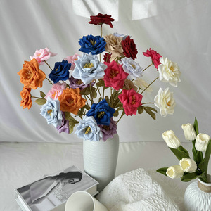 Roses artificielles, fleurs en soie faites à la main, réalistes, accessoires de photographie de mariage, décoration de la maison, bouquet de roses à 3 têtes - Product Image 4