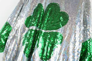 Luck <strong>Sequin</strong> <strong>Top</strong> Ladies Four Clovers T-Shirt Pats Saint Patrick ' S Day Clothes <strong>Silver</strong> <strong>Sequin</strong> Fabric Women Casual Dresses - Product Image 3