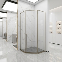 Cabine de douche d'angle en acier inoxydable 304 doré brossé avec porte à charnières et verre trempé