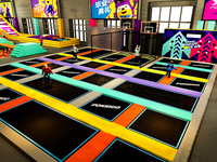 QiaoQiao Aire de jeux intérieure Attraction interactive jeu de saut Trampoline Park jeux de sport Basketball slam dunk pour enfants et adultes