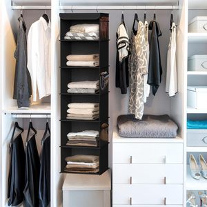 6 Shelf Hanging Closet Organizer Black Fabric <b>Storage</b> For Behind Doors On Walls Neatening Clothes - Product Image 2