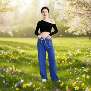 J723 Pantaloni Larghi da Donna in Maglia a Vita Alta con Elastico e Coulisse Vestibilità Comoda Lunghezza Intera Tinta Unita Casual Primaverili - Product Image 2