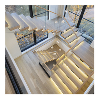 Escalier droit moderne et durable en acier et bois pour intérieur, avec monopoutre et garde-corps en verre trempé, écologique, facile à assembler, pour villa