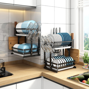 Égouttoir à vaisselle pliable en métal, multi-usages, petite <span class=keywords><strong>cuisine</strong></span>, 2 niveaux, support mural pour vaisselle de <span class=keywords><strong>cuisine</strong></span> - Product Image 2