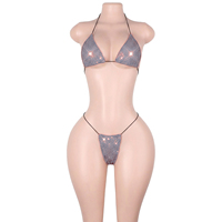 Ensemble deux pièces faux pois à sequins avec soutien-gorge et string à lacets, tenue de performance pour adultes, idéal pour club, Bottle Girl, Rave