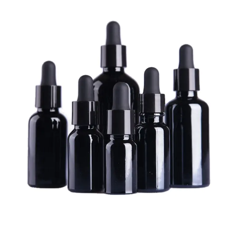 Bouteilles en verre pour huiles essentielles 10ml, 30ml, avec capuchon CR, vide, couleur noire, nouvel accessoire de nourriture