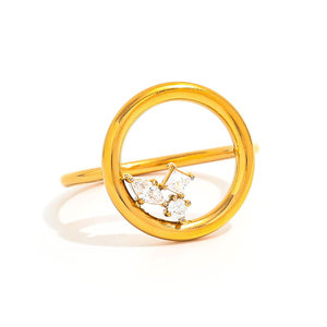 Joolim Jewelry Vintage 18K Gold Plated PVD Waterproof Fashion Heart Pear Shape Teardrop Two Zirconia Stainless Steel <b>Ring</b> Women - Product Image 1
