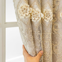 Rideaux occultants brodés à la française, motif floral 3D, damassé doré, pour salon et chambre, vente en gros, sur mesure