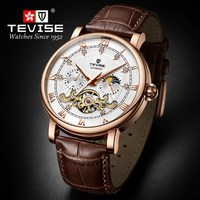 Montre automatique TEVISE avec logo personnalisé, montre mécanique squelette à phases solaires pour homme, fabricant OEM ODM