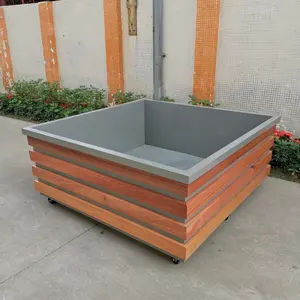 Nueva maceta de metal para exteriores, maceta grande para jardín, caja para plantas con ruedas