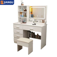 Meuble de chambre à coucher moderne, coiffeuse avec miroir LED, armoire à maquillage en bois crème