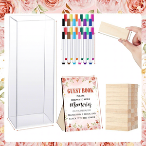 Ensemble personnalisé de livre d'or de mariage, marqueurs en blocs de bois, boîte de présentation, décoration de table de fête - Product Image 2