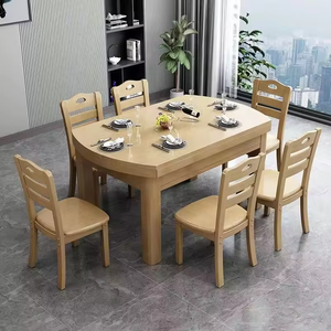 Mesa de Comedor y Sillas Clásicas de Madera Maciza, Juego de Comedor de Madera Duradero con Acabado en Nogal para el Hogar, Cocina y Muebles de Restaurante - Product Image 4