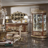 Table à manger ronde en marbre blanc de style européen antique de luxe, ensemble de table à manger 6 chaises