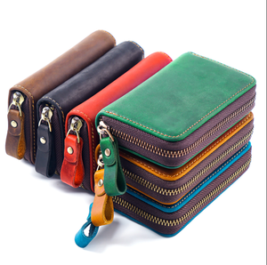 Porte-monnaie en cuir pleine fleur Crazy Horse, couleur personnalisée, fermeture éclair métallique, porte-clés, étui pour clés de voiture, portefeuille rétro pour clés - Product Image 5