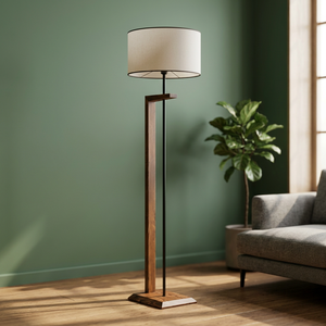 Lampe de sol moderne en bois avec abat-jour blanc en forme de tambour, design minimaliste E26 LED pour salon et chambre à coucher - Product Image 2